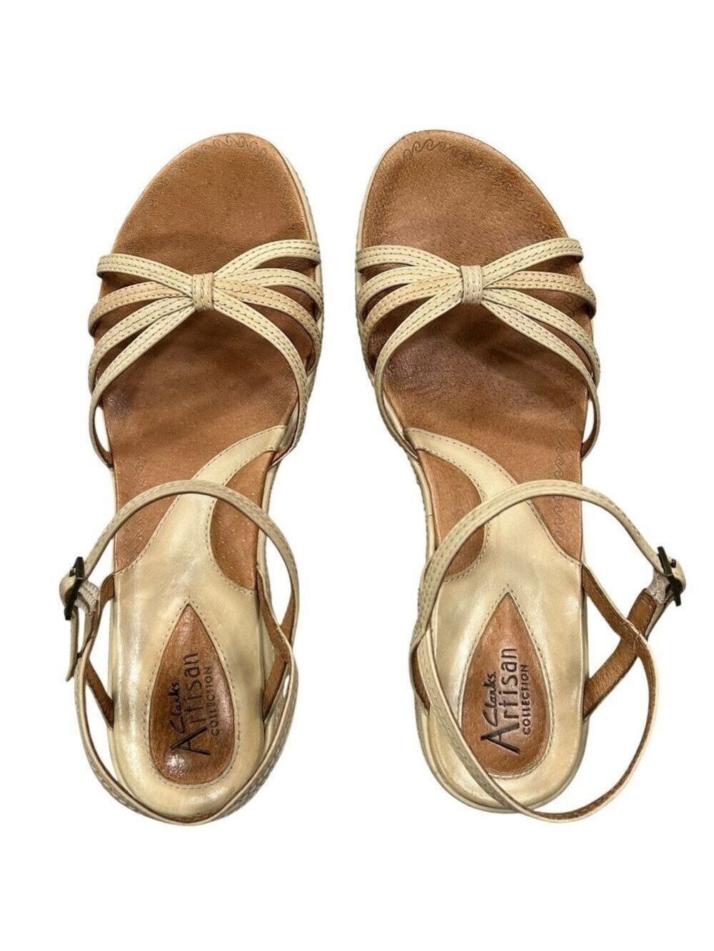 Clarks Artisan Collection Espadrille Tan Strappy Rope Wedge Sandals Size 11 - Picture 4 of 13